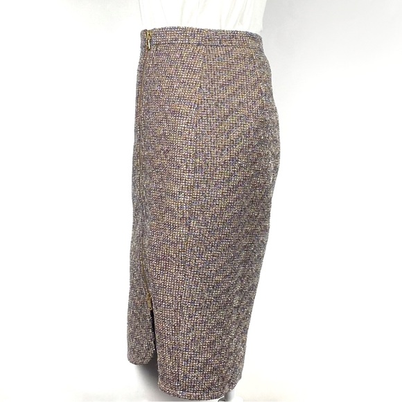 J. Crew Front Zip Pencil Skirt Sparkly Purple Gold Metallic Tweed Skirt Size 0 - Picture 3 of 17